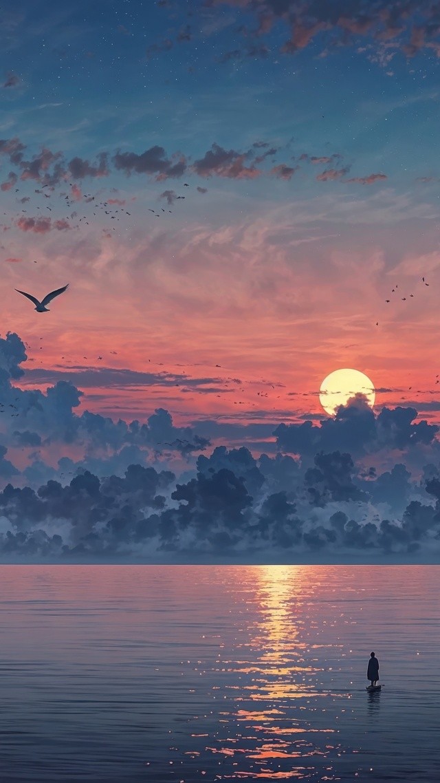 beach sunset wallpaper, tropical sunset, evening sky, background for mobile wallpaper (vertical)