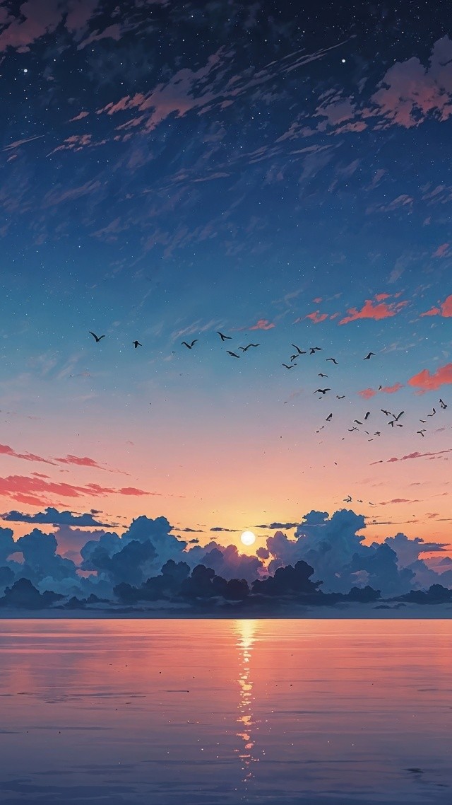 seaside serenity wallpaper, sunset colors, nature photography, background for mobile wallpaper (vertical)