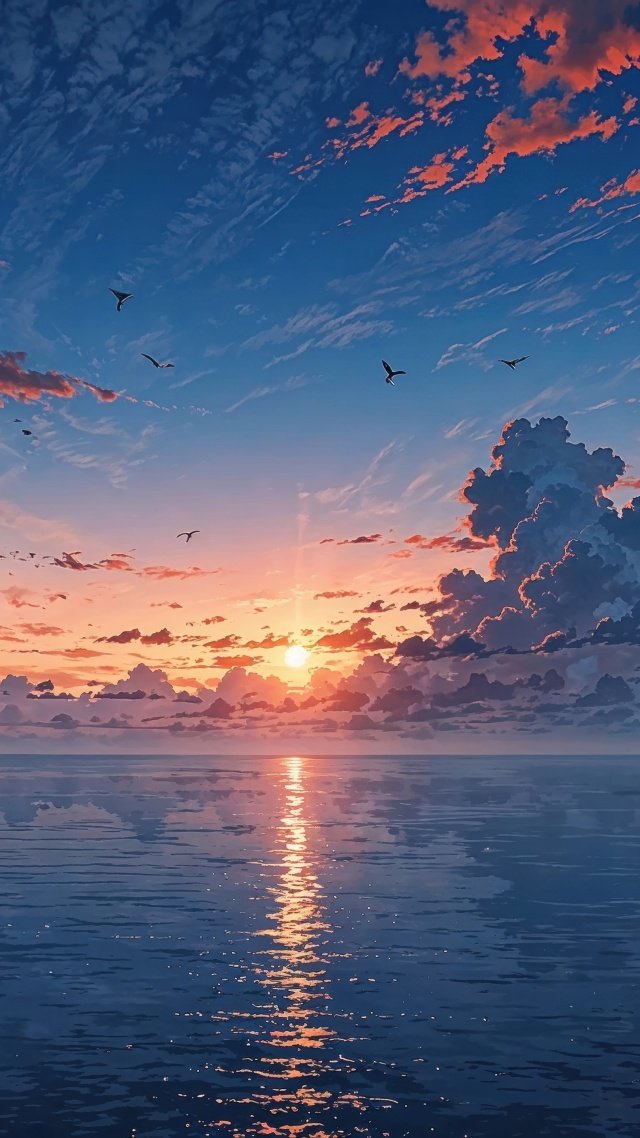 seaside serenity wallpaper, beach vibes, horizon line, background for mobile wallpaper (vertical)