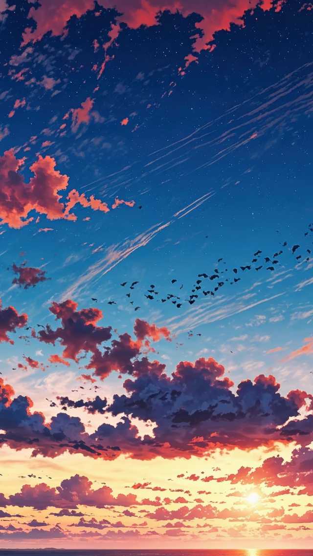sunset wallpaper wallpaper, colorful clouds, nature scenery, background for mobile wallpaper (vertical)