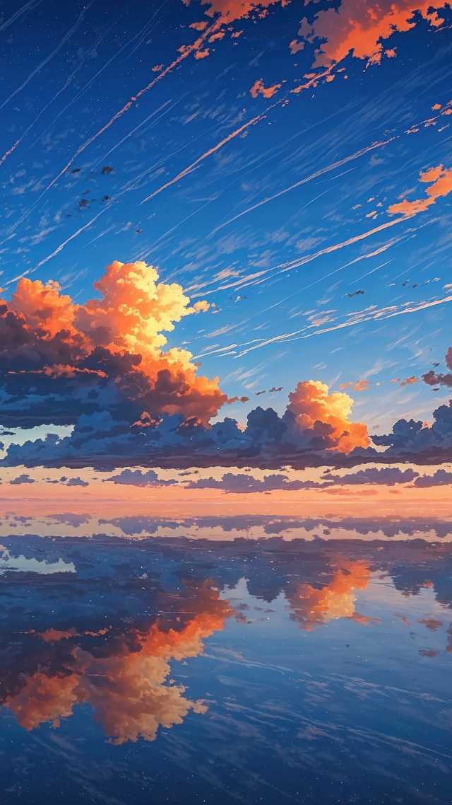 sunset wallpaper wallpaper, tranquil sea, colorful sky, background for mobile wallpaper (vertical)