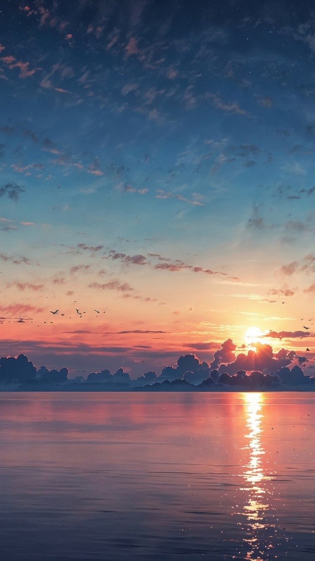 sunset wallpaper wallpaper, beautiful sky, beach view, background for mobile wallpaper (vertical)