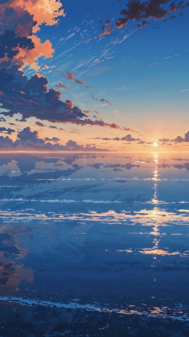 sunset wallpaper wallpaper, colorful clouds, horizon view, background for mobile wallpaper (vertical)