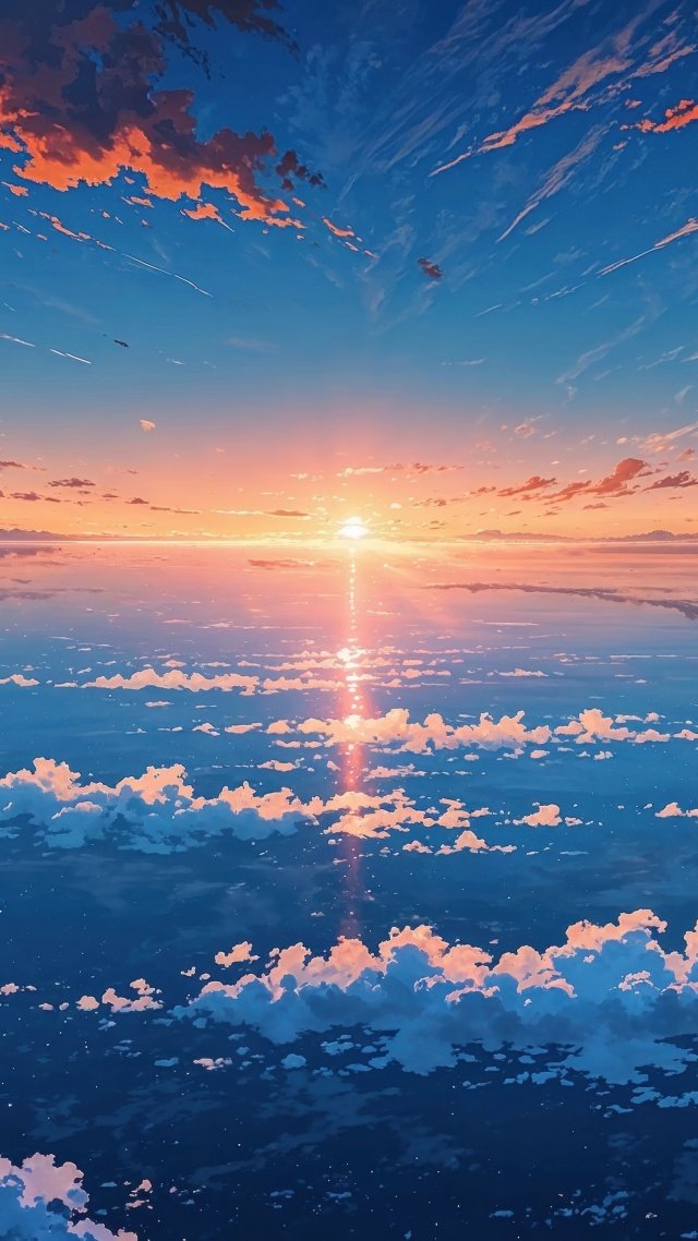 colorful clouds wallpaper, tranquil water, dramatic sky, background for mobile wallpaper (vertical)