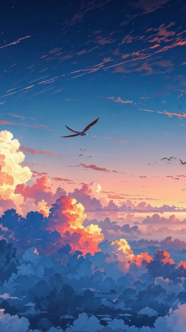 colorful sky wallpaper, warm colors, tranquil sea, background for mobile wallpaper (vertical)