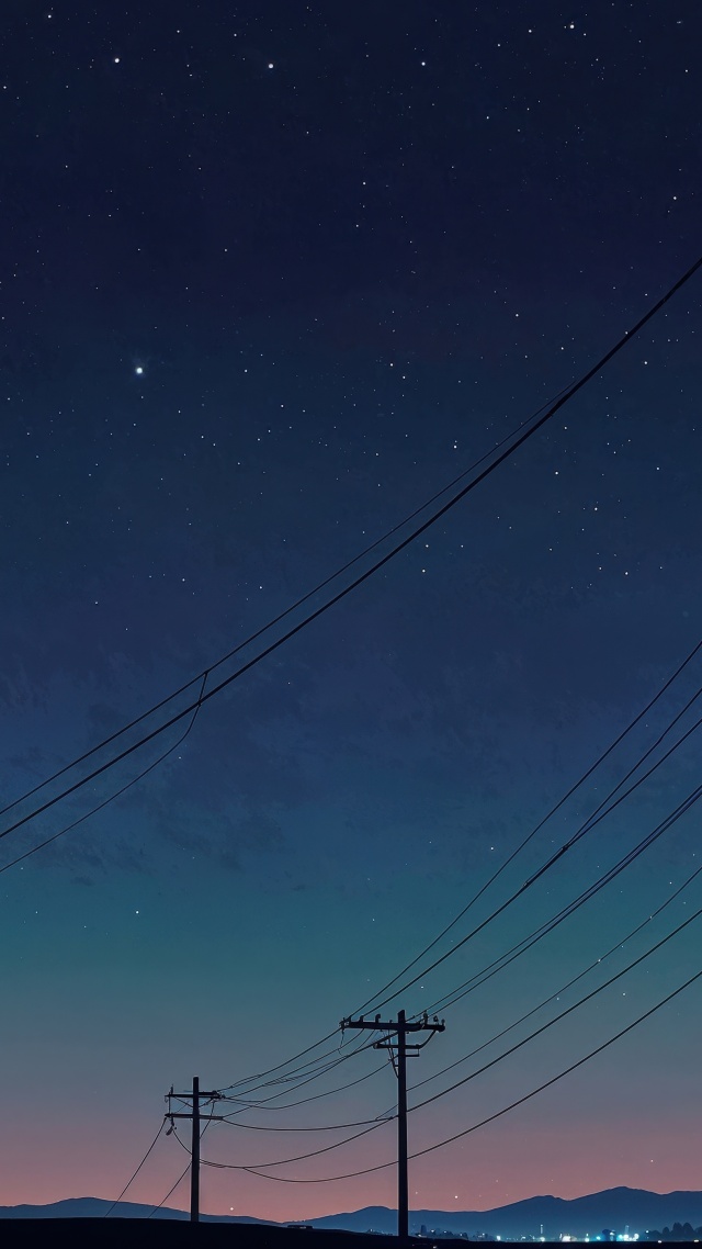 power line wallpaper, nighttime, atmospheric, background for mobile wallpaper (vertical)