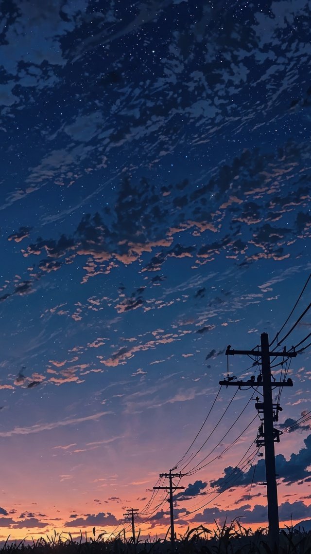 power line wallpaper, night photography, nighttime, background for mobile wallpaper (vertical)