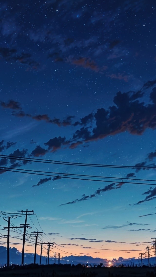 power line wallpaper, stars at night, cosmic beauty, background for mobile wallpaper (vertical)