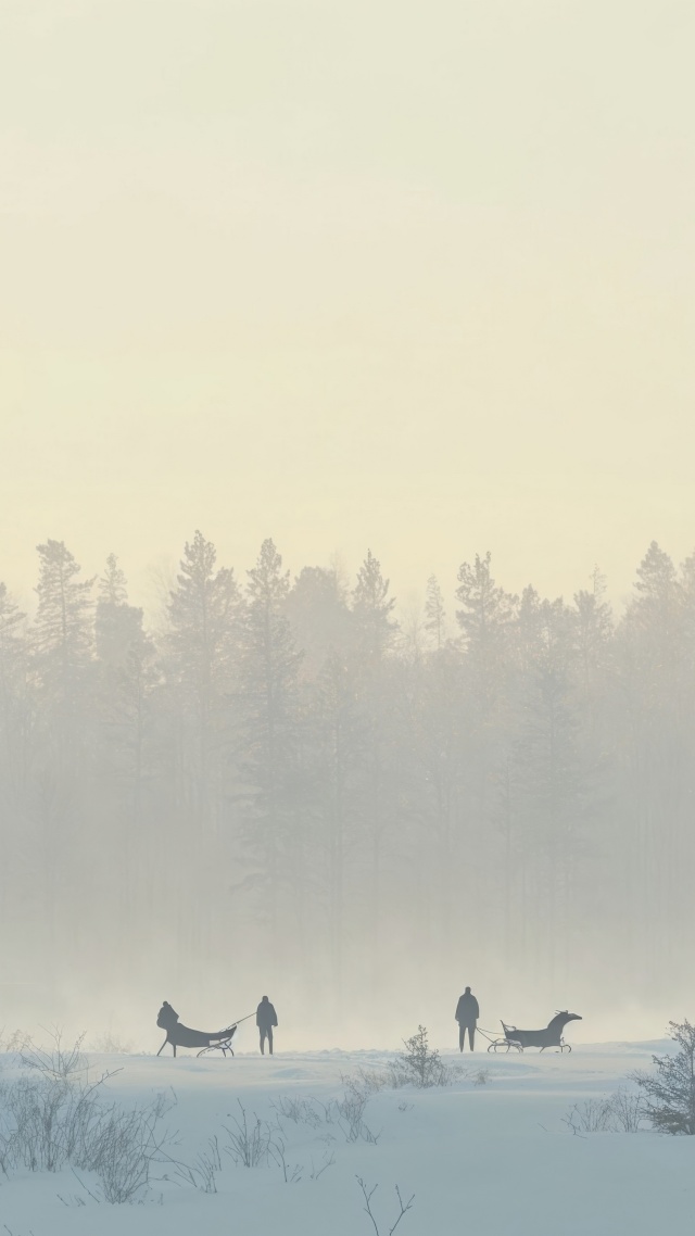 snowy wallpaper, sleigh, cozy fireside, background for mobile wallpaper (vertical)