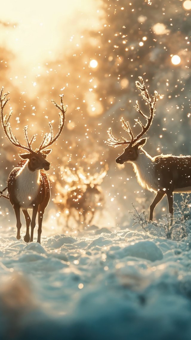 christmas reindeers wallpaper, snowy, festive season, background for mobile wallpaper (vertical)