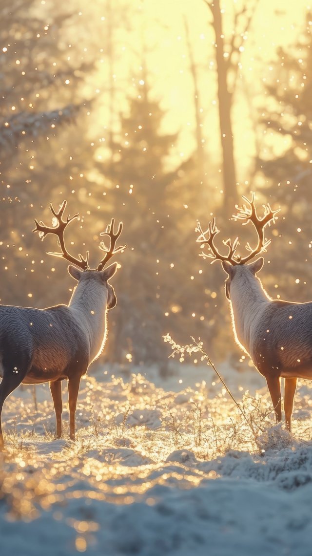 christmas reindeers wallpaper, snowy, snowflakes, background for mobile wallpaper (vertical)
