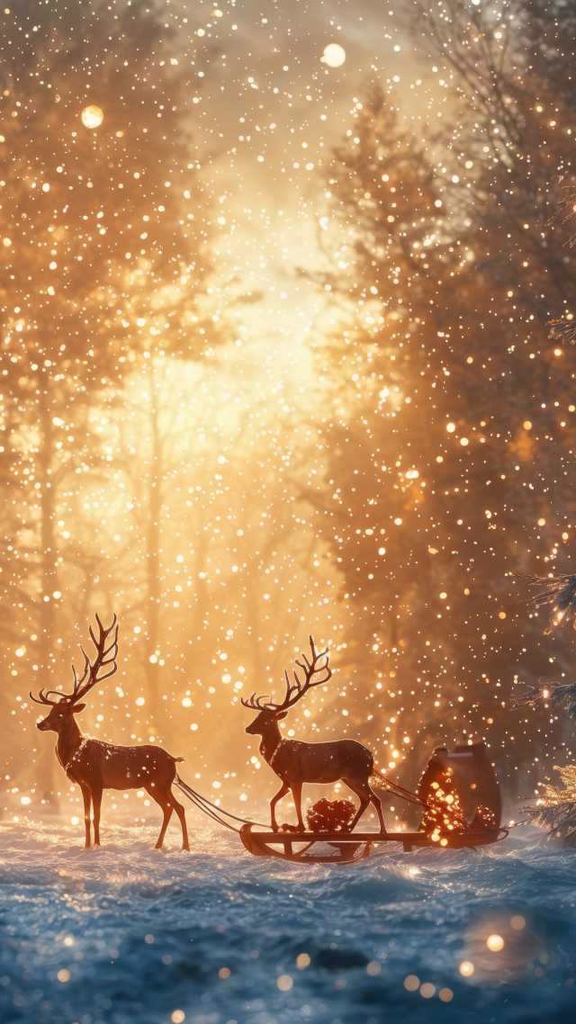 christmas reindeers wallpaper, snowy, seasonal cheer, background for mobile wallpaper (vertical)