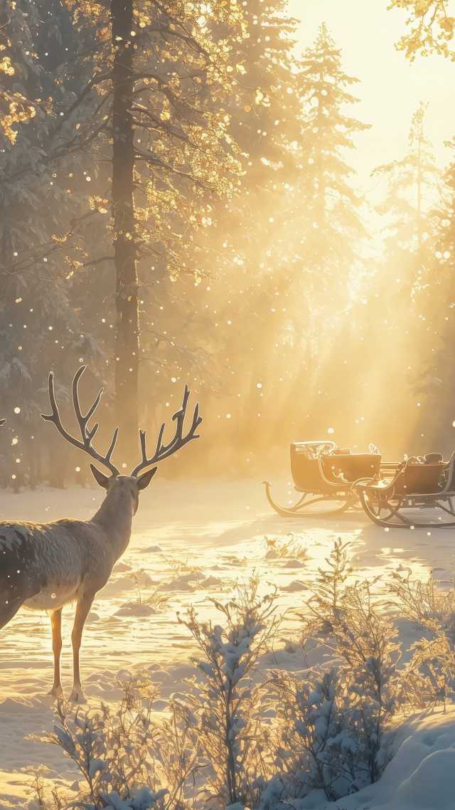christmas reindeers wallpaper, snowy, snowflakes, background for mobile wallpaper (vertical)