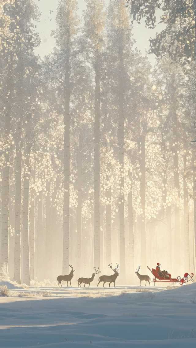 christmas reindeers wallpaper, snowy, festive decorations, background for mobile wallpaper (vertical)