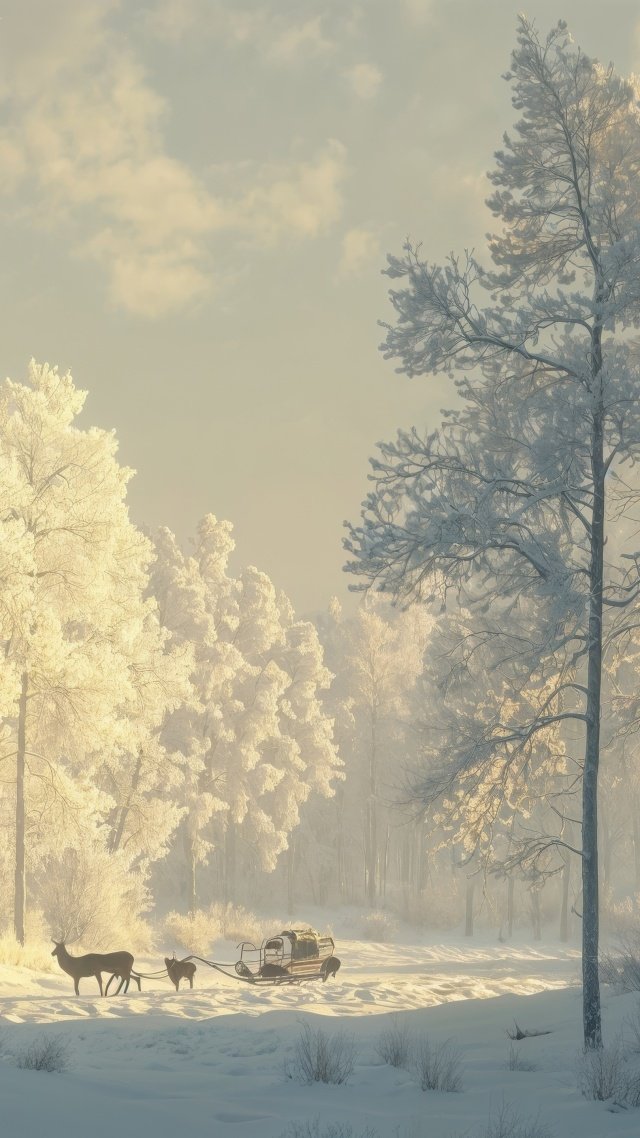 christmas reindeers wallpaper, snowy, festive snow, background for mobile wallpaper (vertical)