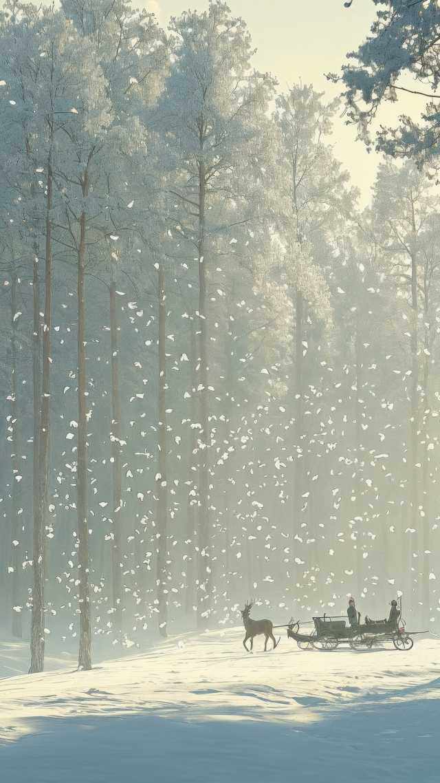 christmas reindeers wallpaper, snowy, cozy cabin, background for mobile wallpaper (vertical)
