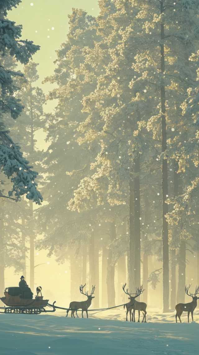 christmas reindeers wallpaper, winter wonderland decorations, sleigh rides, background for mobile wallpaper (vertical)