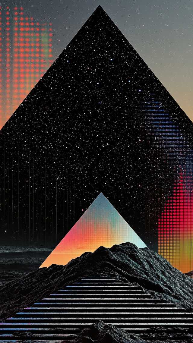 retrowave wallpaper, neon lights, surreal landscapes, background for mobile wallpaper (vertical)