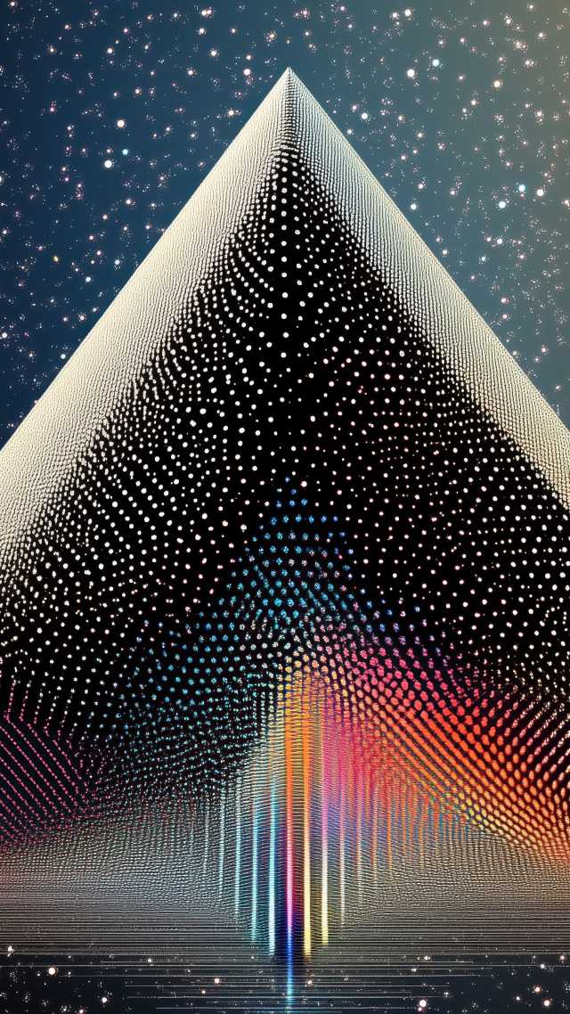 retrowave wallpaper, 80s aesthetic, pyramid shapes, background for mobile wallpaper (vertical)
