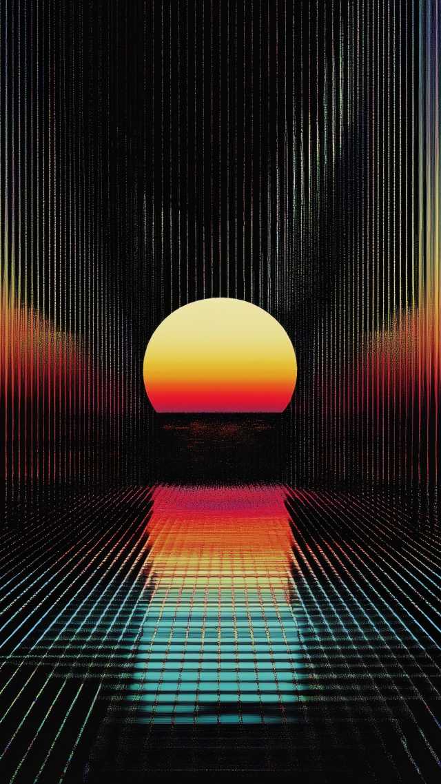 retrowave wallpaper, neon colors, synthwave, background for mobile wallpaper (vertical)