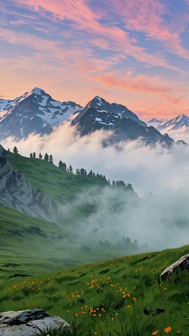 alps wallpaper, mountains, hiking trails, background for mobile wallpaper (vertical)