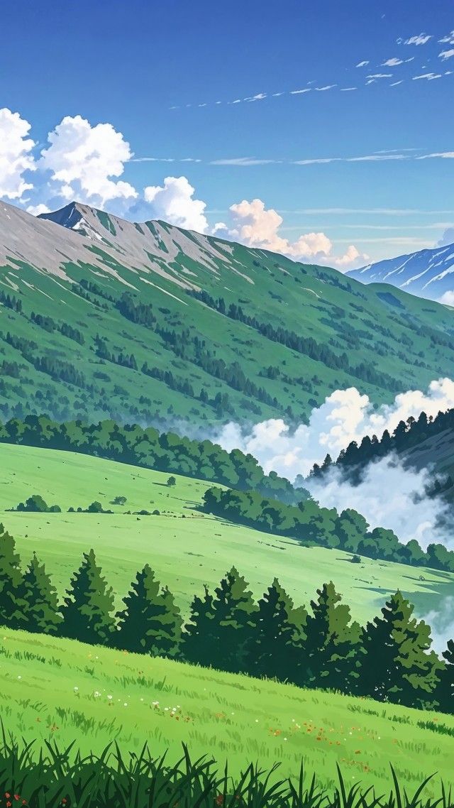 green hills wallpaper, grass, sunny weather, background for mobile wallpaper (vertical)