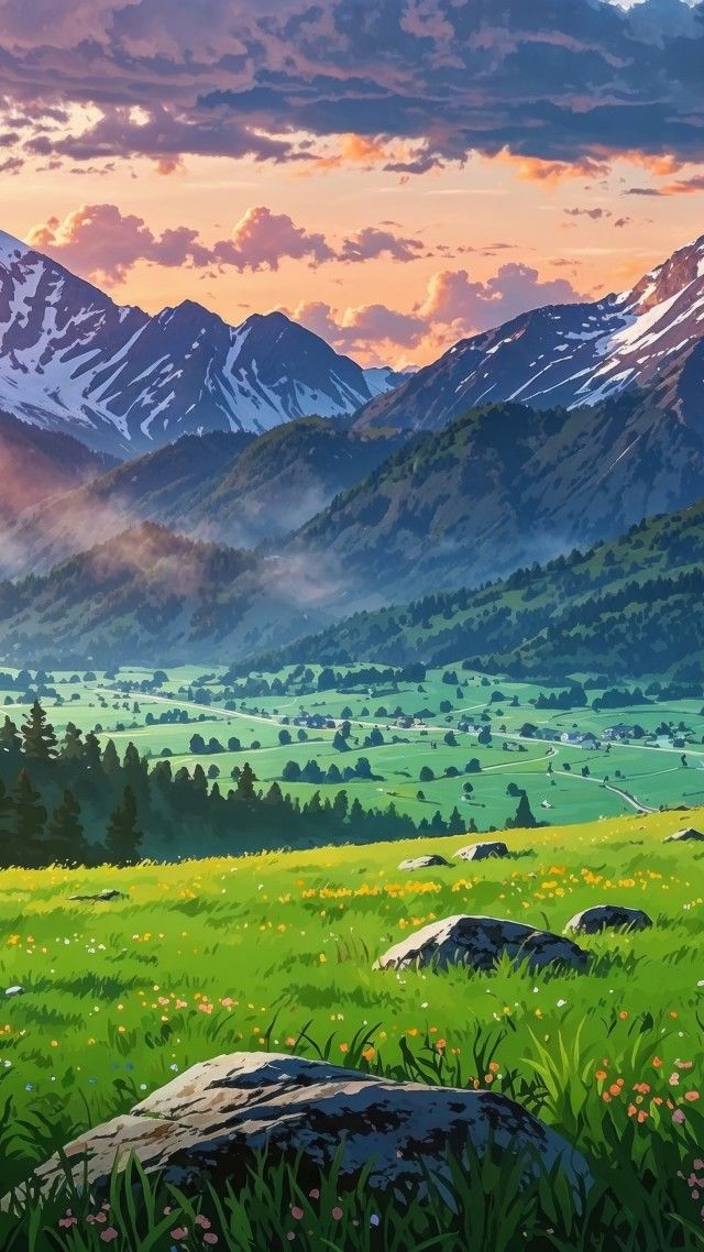 green hills wallpaper, fluffy clouds, fresh air, background for mobile wallpaper (vertical)