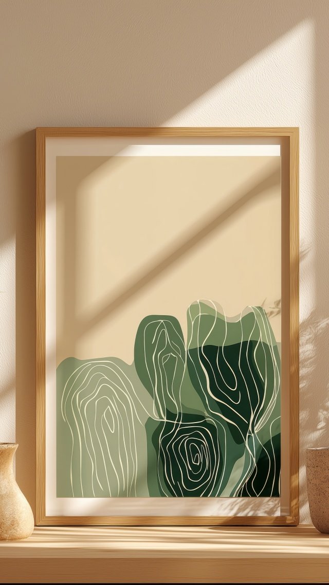 biophilic interior design wallpaper, organic aesthetics, sustainable interior, background for mobile wallpaper (vertical)