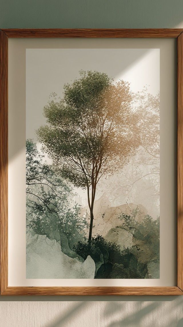 biophilic design wallpaper, plant art, organic shapes, background for mobile wallpaper (vertical)