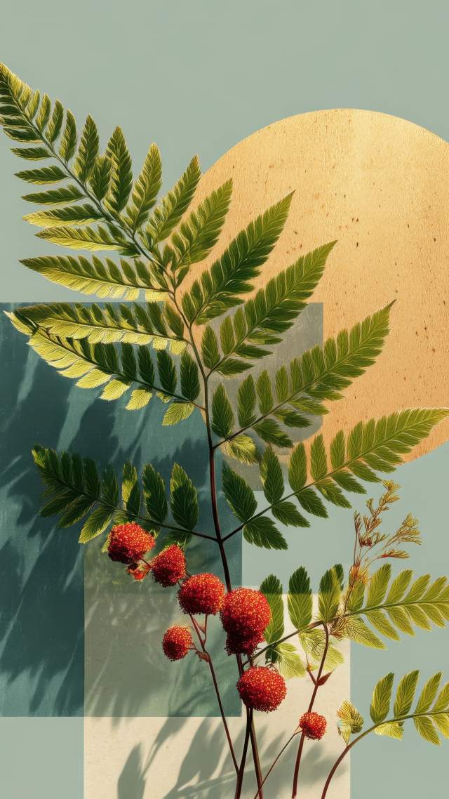 botanical design wallpaper, green leaves, eco-friendly decor, background for mobile wallpaper (vertical)