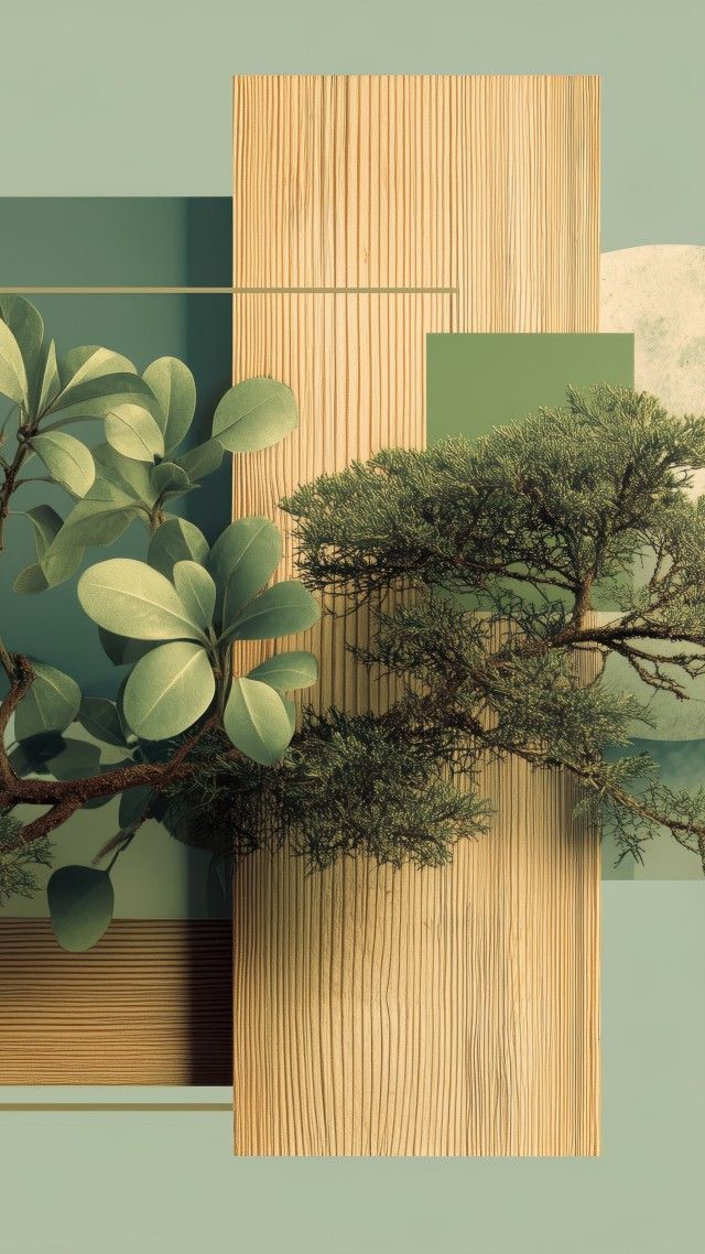 botanical design wallpaper, green leaves, eco-friendly design, background for mobile wallpaper (vertical)