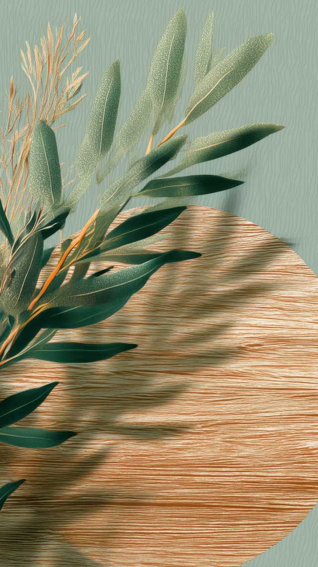 botanical design wallpaper, green leaves, sustainable design, background for mobile wallpaper (vertical)