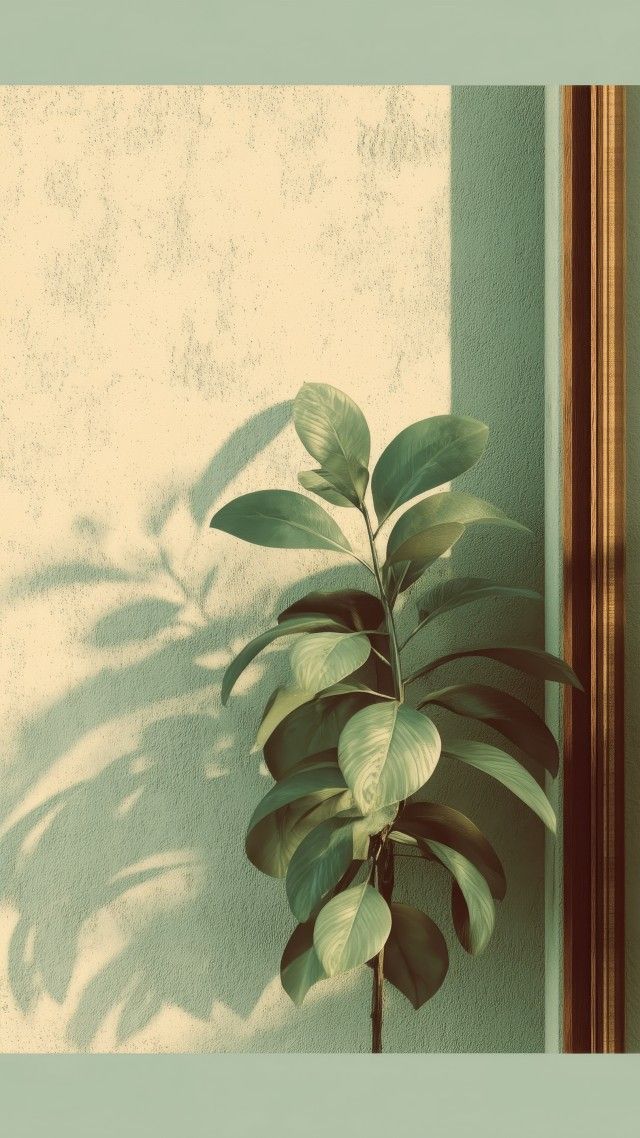 botanical design wallpaper, green leaves, plant aesthetics, background for mobile wallpaper (vertical)