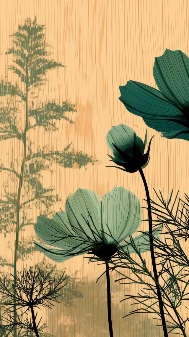 botanical design wallpaper, green leaves, eco-friendly decor, background for mobile wallpaper (vertical)