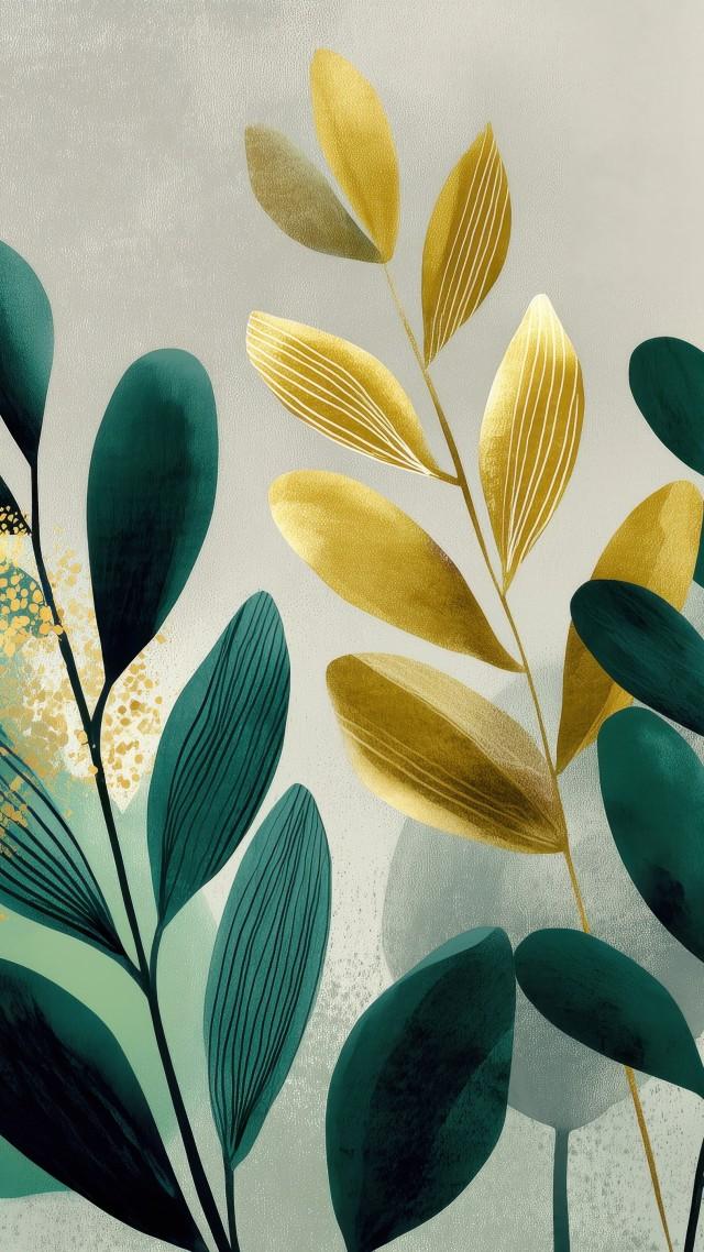 plant art wallpaper, botanical illustrations, natural motifs, background for mobile wallpaper (vertical)