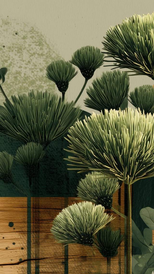 plant art wallpaper, botanical illustration, natural textures, background for mobile wallpaper (vertical)