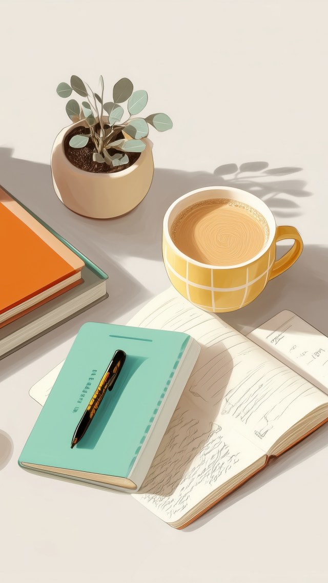 notebook wallpaper, organized, school supplies, background for mobile wallpaper (vertical)