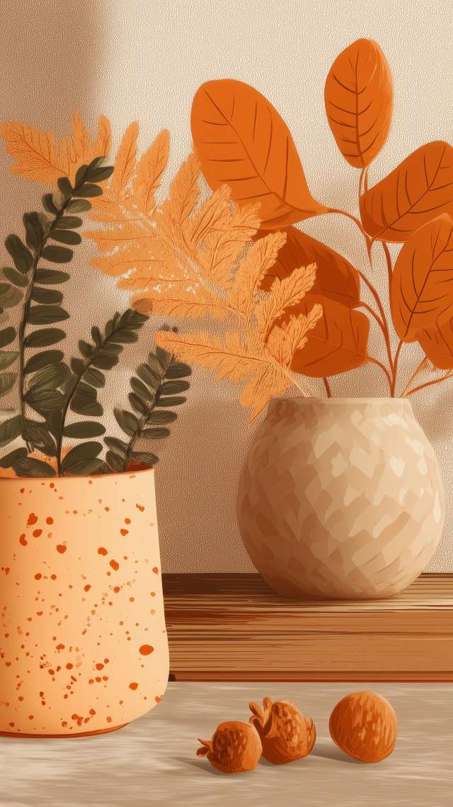fall decor wallpaper, autumn style, warm colors, background for mobile wallpaper (vertical)