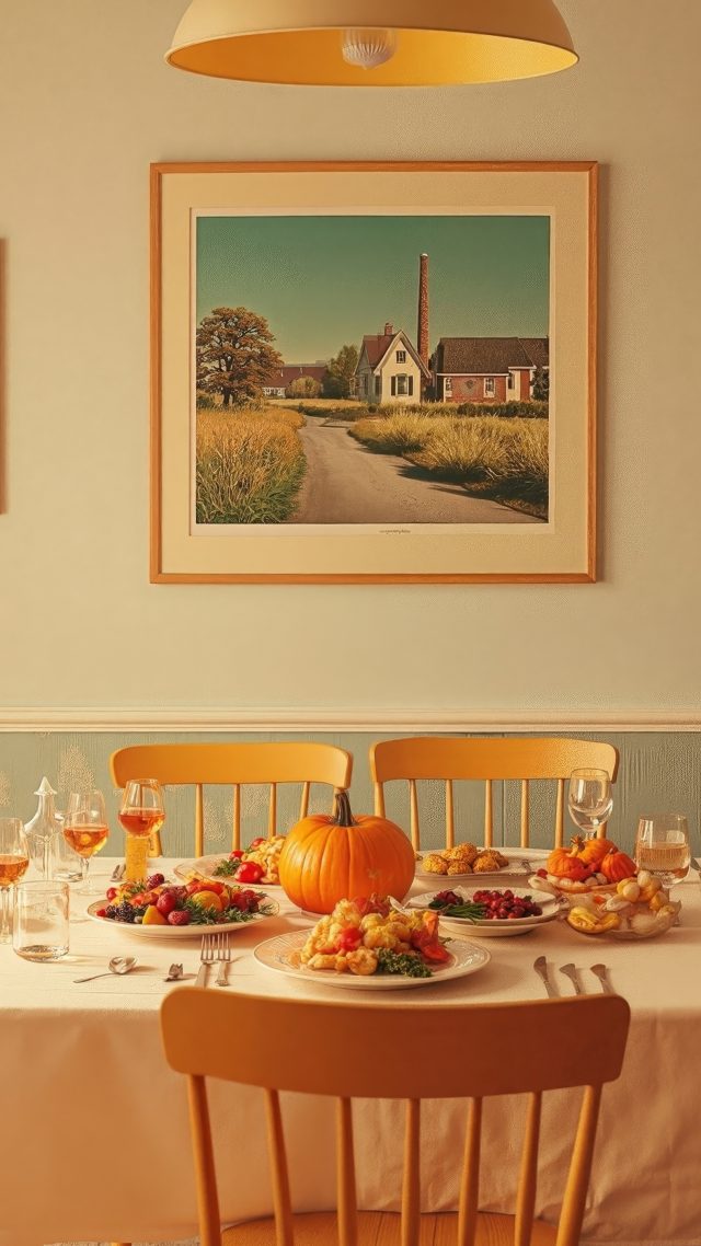 friendsgiving wallpaper, autumn table settings, seasonal decorations, background for mobile wallpaper (vertical)