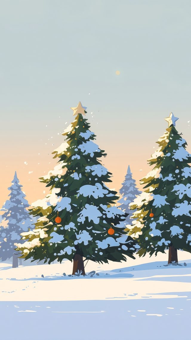 evergreen trees wallpaper, december festivities, pine tree decorations, background for mobile wallpaper (vertical)