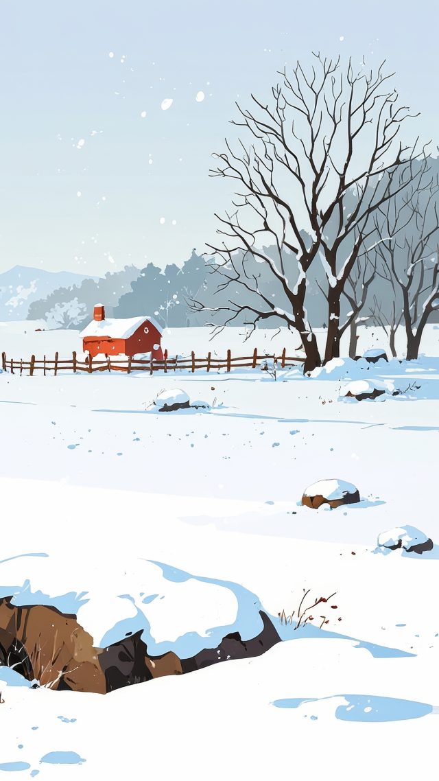 snow covered wallpaper, fireplace ambiance, cozy blankets, background for mobile wallpaper (vertical)