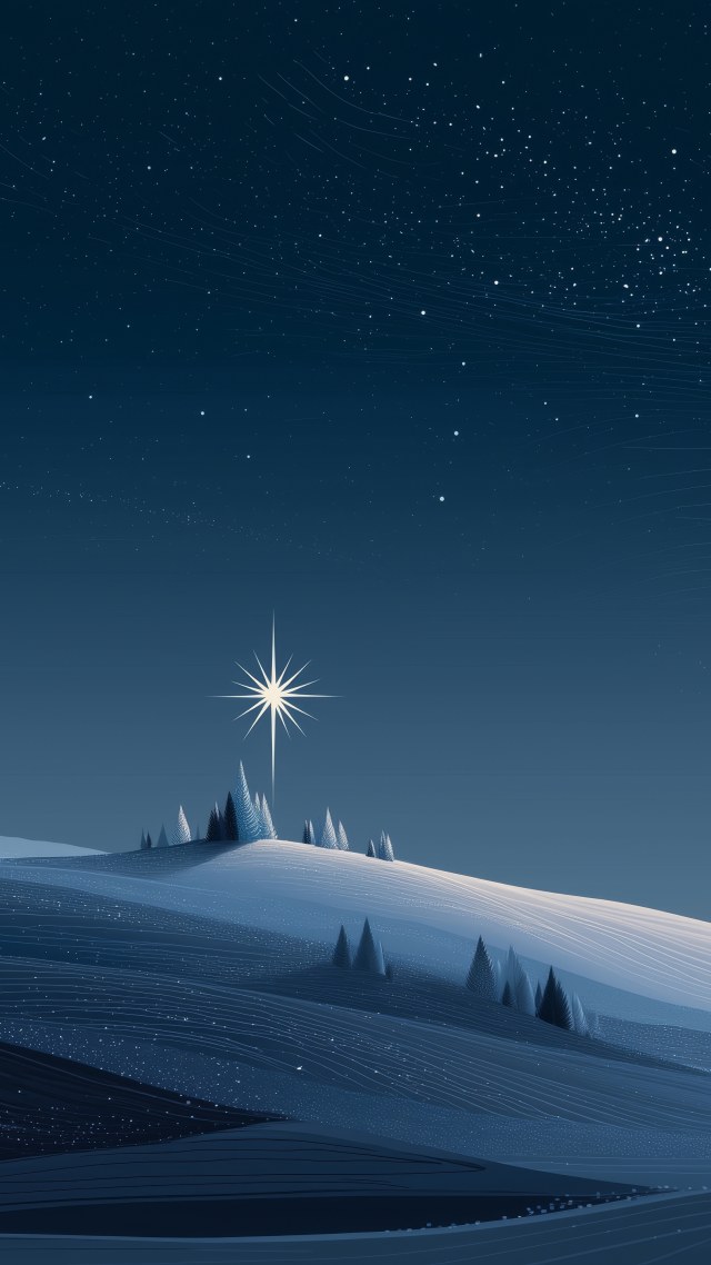 winter night wallpaper, snowy night, twinkling stars, background for mobile wallpaper (vertical)