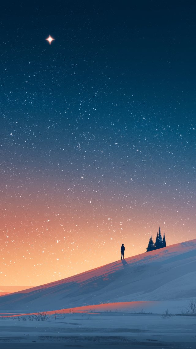 north star wallpaper, cozy evenings, holiday lights, background for mobile wallpaper (vertical)