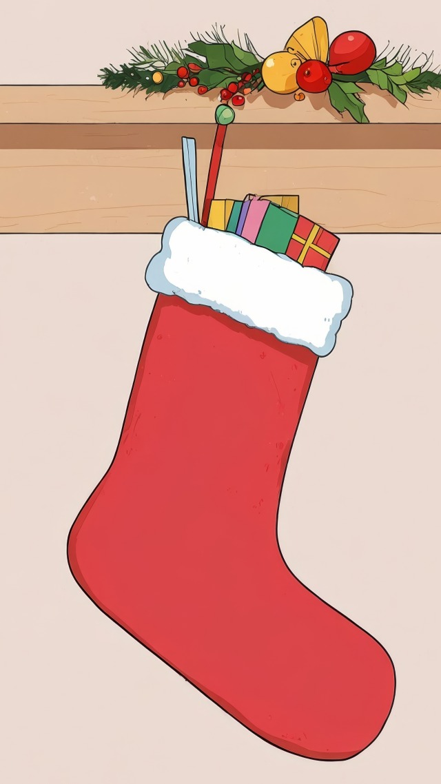 stocking wallpaper, stuffers, christmas treats, background for mobile wallpaper (vertical)