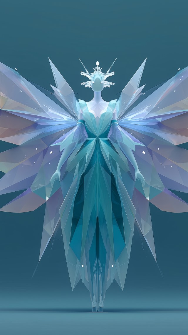 ice angel wallpaper, ice sculpture, crystal sculpture, background for mobile wallpaper (vertical)