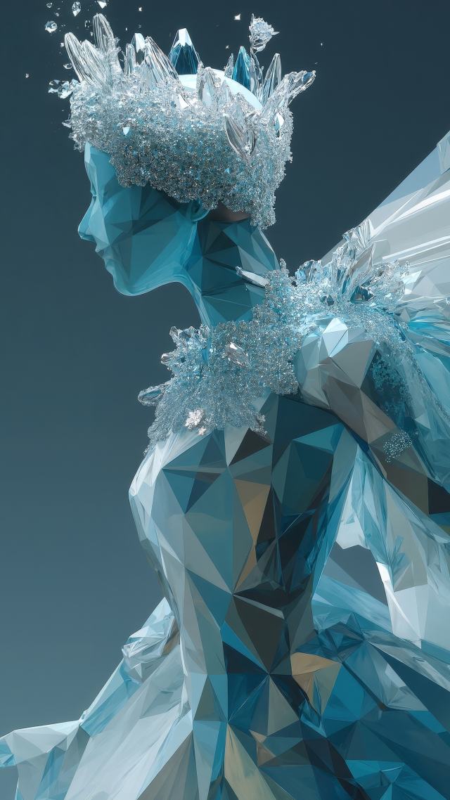 crystal sculpture wallpaper, frost, artistic creation, background for mobile wallpaper (vertical)