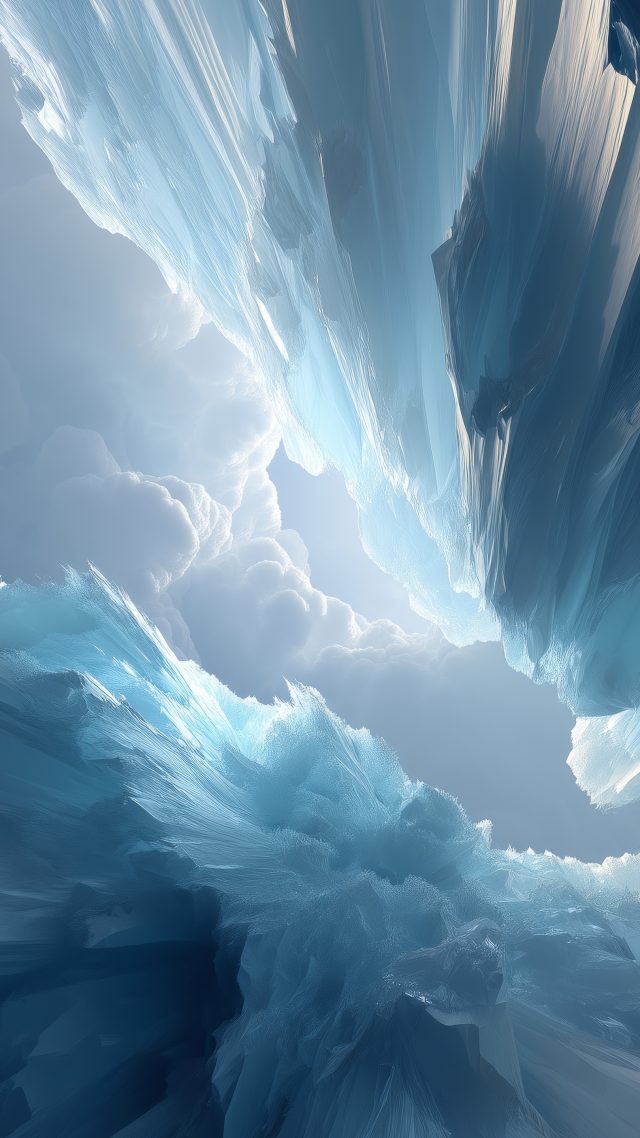 ice texture wallpaper, blue hues, crystalline formations, background for mobile wallpaper (vertical)