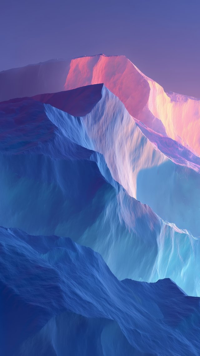 serene gradients wallpaper, icy peaks, snow-capped hills, background for mobile wallpaper (vertical)
