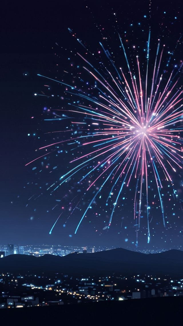 cityscape wallpaper, nye party, midnight countdown, background for mobile wallpaper (vertical)