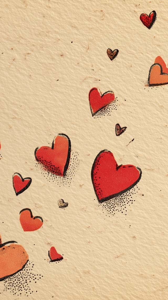 paper texture wallpaper, heart design, valentines day, background for mobile wallpaper (vertical)